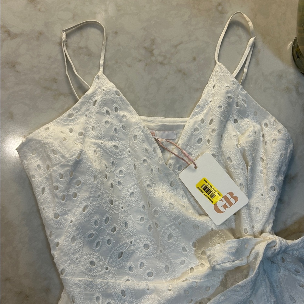 NWT Gianni Bini White Eyelet Wrap Mini Dress - Picture 5 of 9
